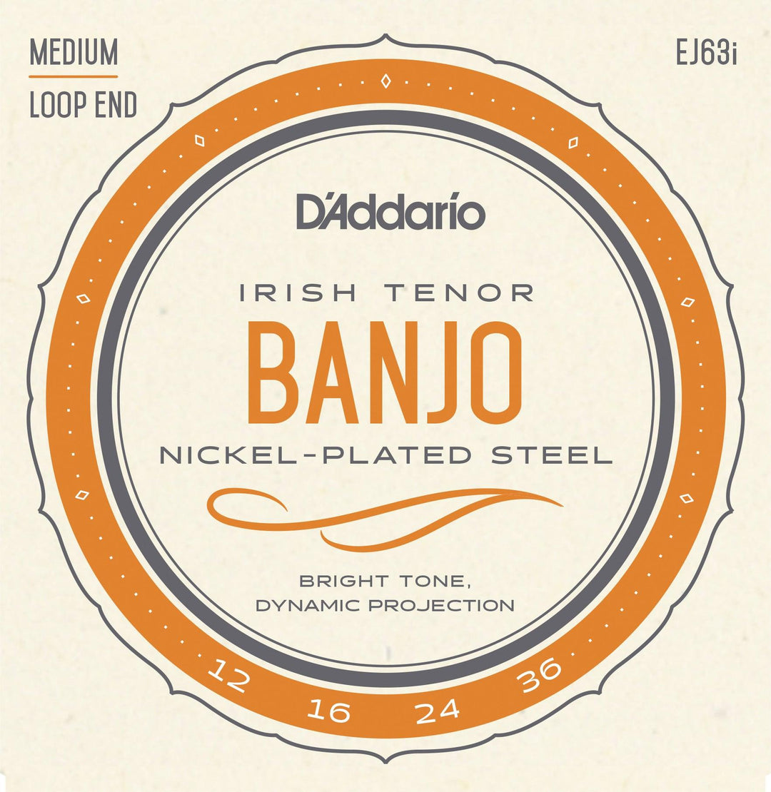 D'Addario Tenor Banjo String Set, Nickel, EJ63I Irish Tenor Banjo .012-.036 - A Strings