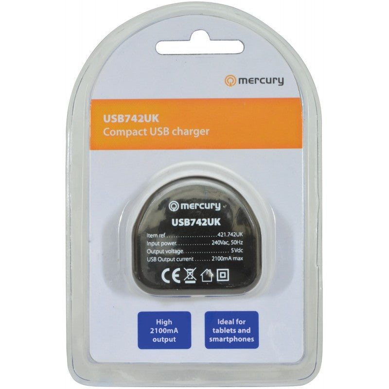 Cargador USB compacto Mercury de 2100 mA