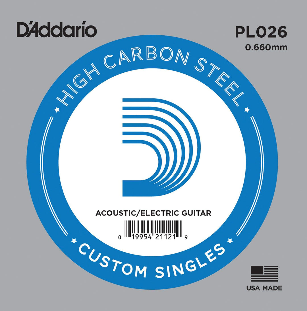 D'Addario Single String, Plain Steel, .026 - A Strings