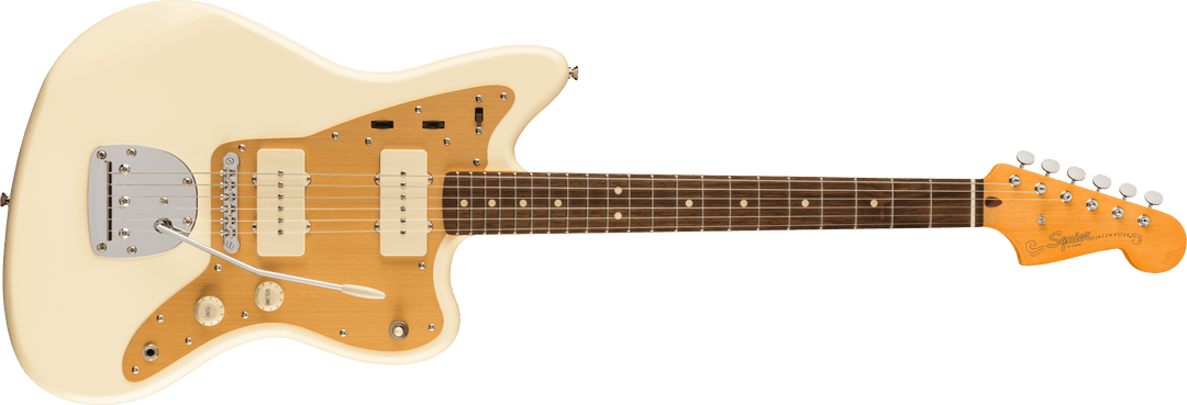 Squier J Mascis Jazzmaster, Laurel Fingerboard, Gold Anodized Pickguard, Vintage White
