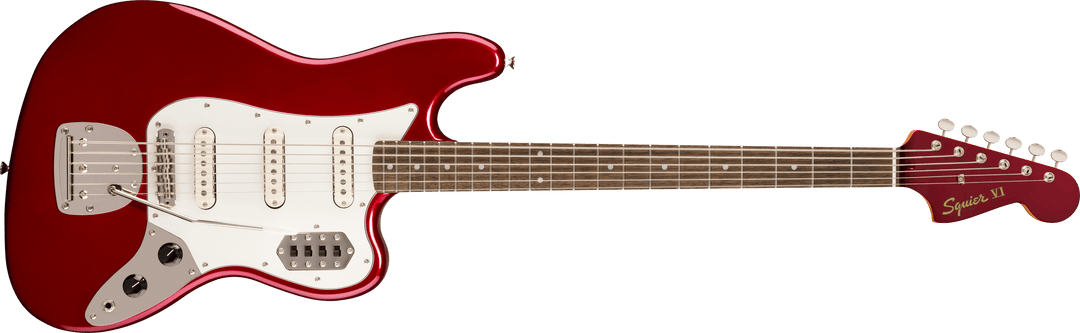 Squier FSR Classic Vibe Bass VI, Laurel Fingerboard, Parchment Pickguard, Matching Headstock, Candy Apple Red