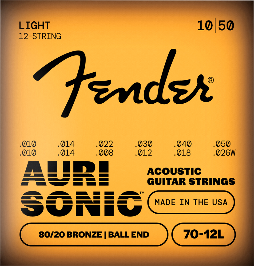 Juego de cuerdas acústicas Fender 70-12L, bronce 80/20, 0,010-0,050
