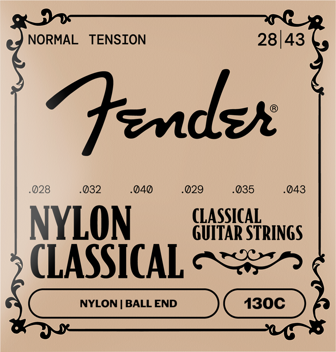 Fender 130C Nylon Classical Acoustic Guitar String Set, Clear/Silver, Ball End, .028-.043 Gauges