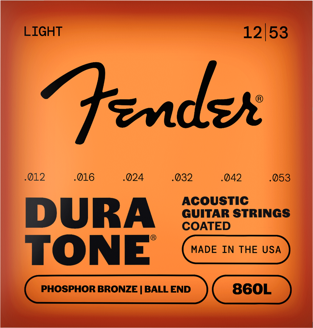 Fender Dura-Tone 860L Acoustic Guitar String Set, Coated Phosphor Bronze, Gauges .012-.053