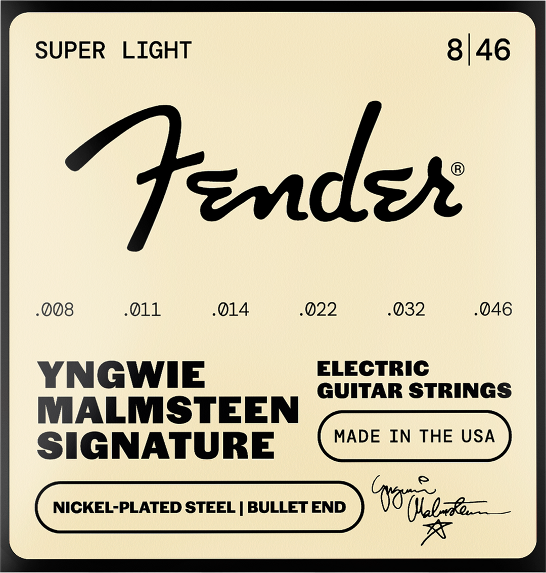 Fender Yngwie Malmsteen Signature Electric Guitar Strings, Nickel-Plated Steel, Bullet End, Gauges .008-.046