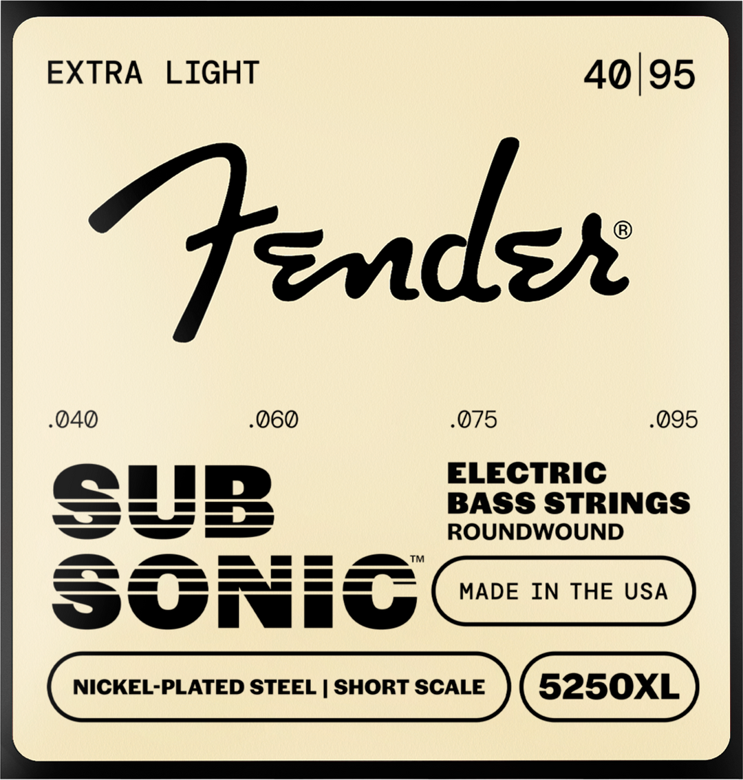 Cuerdas para bajo Fender 5250XL Super Bass, entorchado redondo de acero niquelado, escala corta, 0,040-0,095
