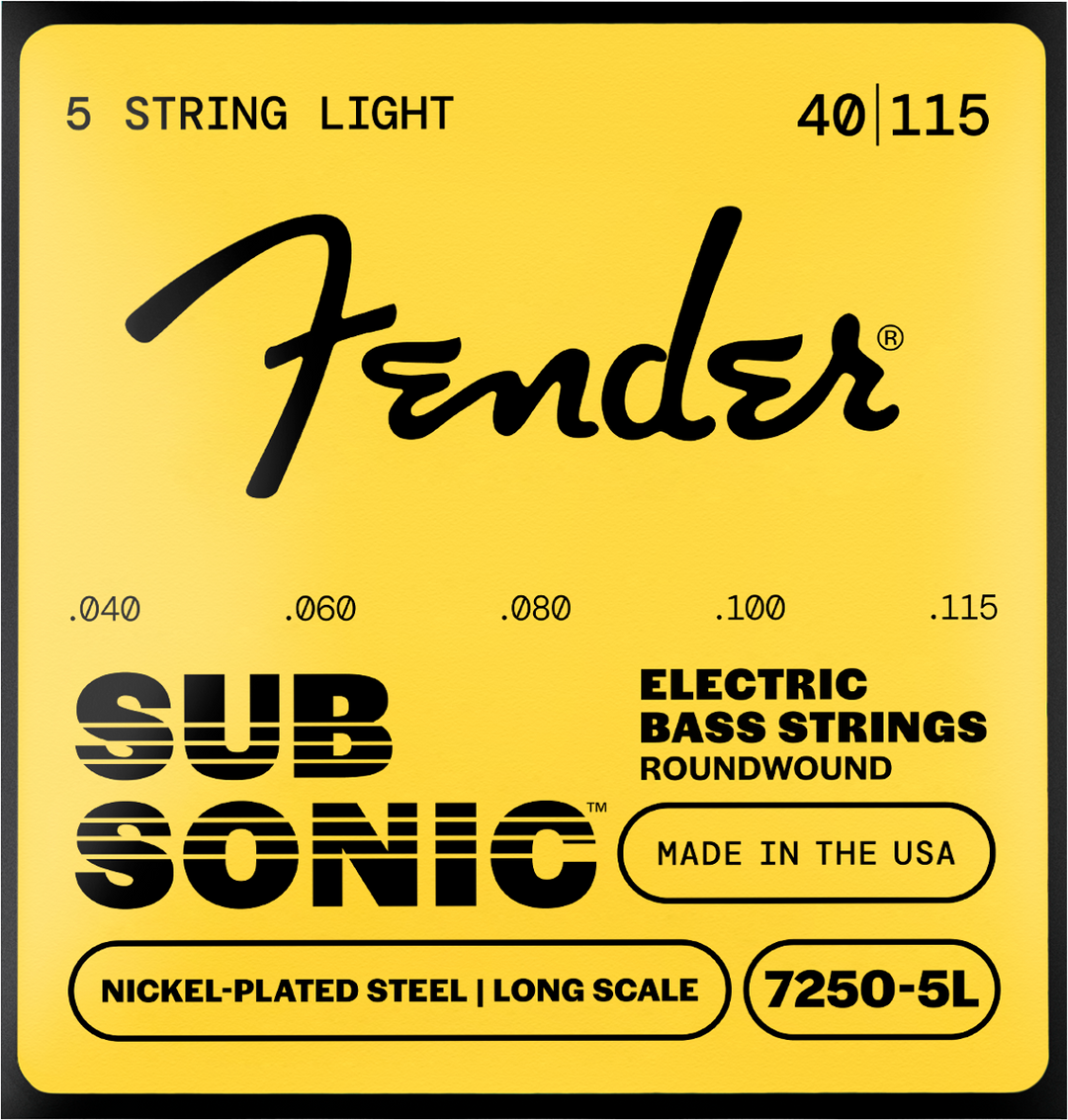 Fender SubSonic 7250-5L Bass String Set, Nickel-Plated Steel, 5-String, Long Scale, Gauges .040-.115