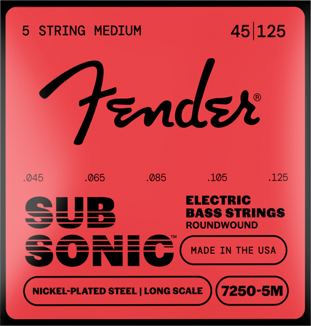 Fender SubSonic 7250-5M Bass String Set, Nickel-Plated Steel, 5-String, Long Scale, Gauges .045-.125