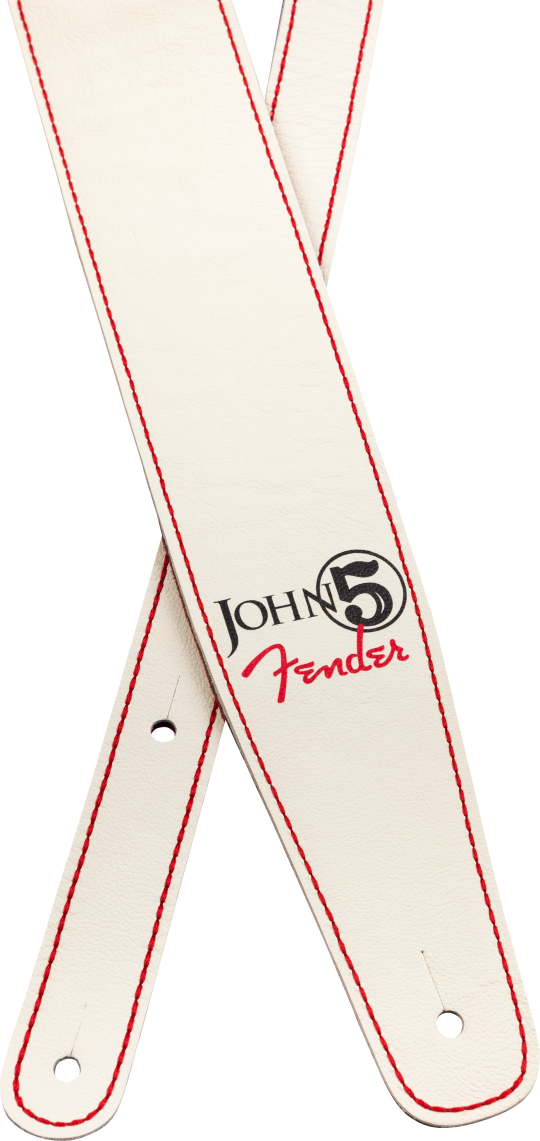 Fender John 5 Leather Strap, White and Red