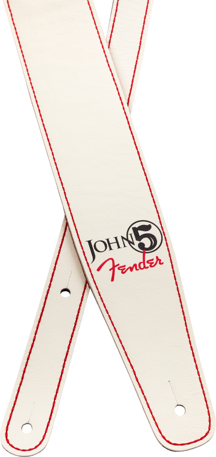 Fender John 5 Leather Strap, White and Red