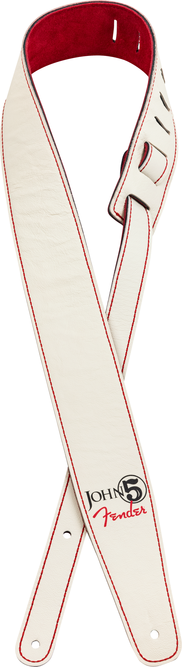 Fender John 5 Leather Strap, White and Red