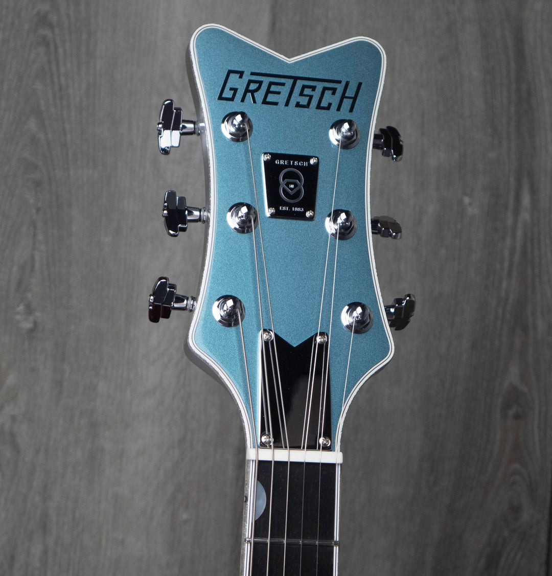 Guitarra Gretsch G6134T-140 LTD 140th Double Platinum Penguin de segunda mano con Bigsby con cuerdas a través, diapasón de ébano, platino piedra de dos tonos/platino puro