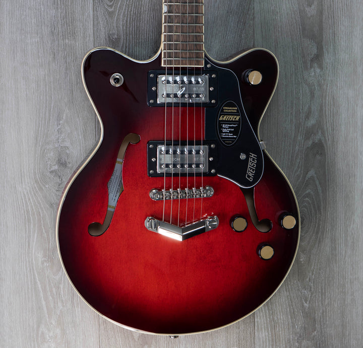 Gretsch G2655 Streamliner Center Block Jr. Double-Cut con V-Stoptail, diapasón de laurel, color rojo burdeos