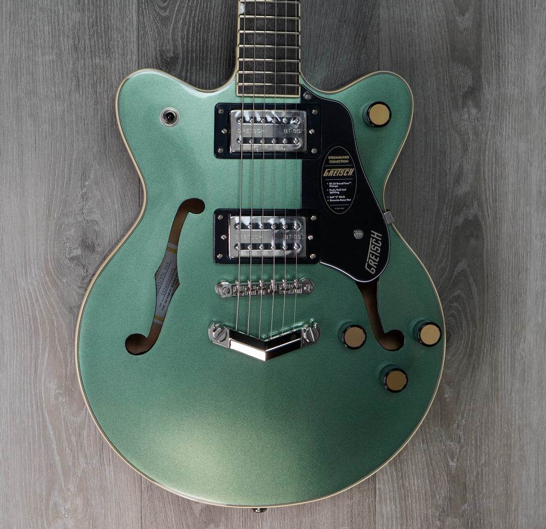 Gretsch G2655 Streamliner Center Block Jr. Double-Cut con V-Stoptail, diapasón de laurel, acero verde oliva