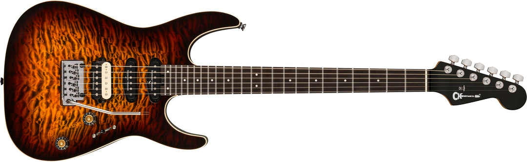 Charvel Pro-Mod Plus Dinky DK24 HSS 2PT EB QM, Ebony Fingerboard, Amber Tiger Eye
