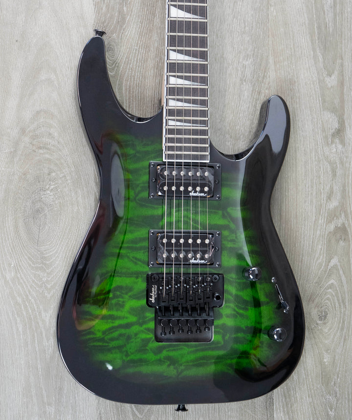 Jackson JS Series Dinky Arch Top JS32Q DKA, diapasón de amaranto, verde transparente