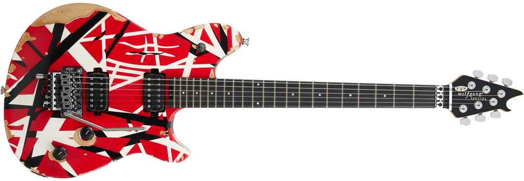 EVH Limited Edition Wolfgang Special Striped Series, Ebony Fingerboard, Red, Black, and White, Aged