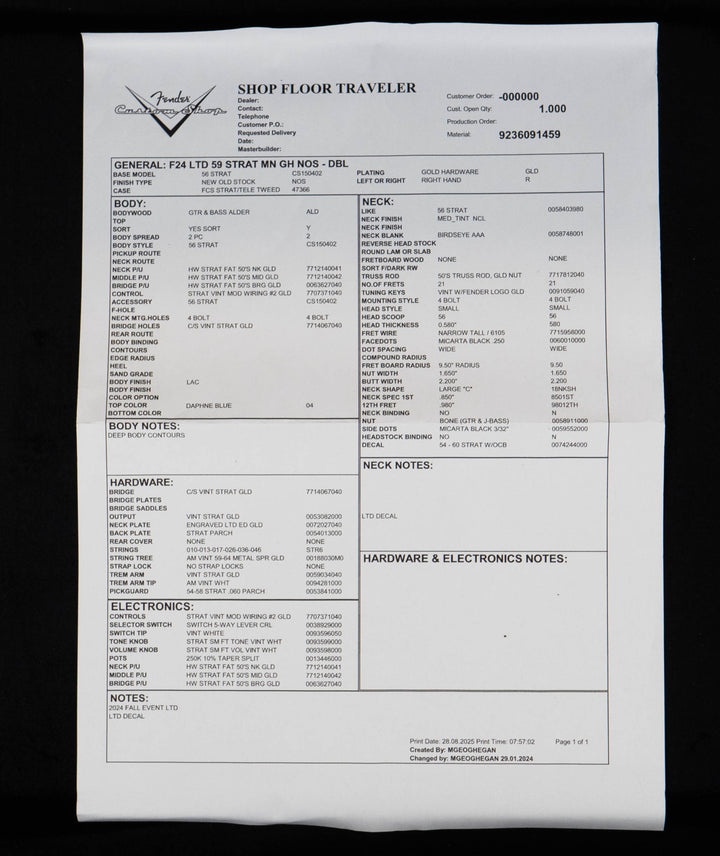 Fender Custom Shop Limited Edition '59 Reissue Stratocaster NOS, Birdseye Maple Fingerboard, Daphne Blue