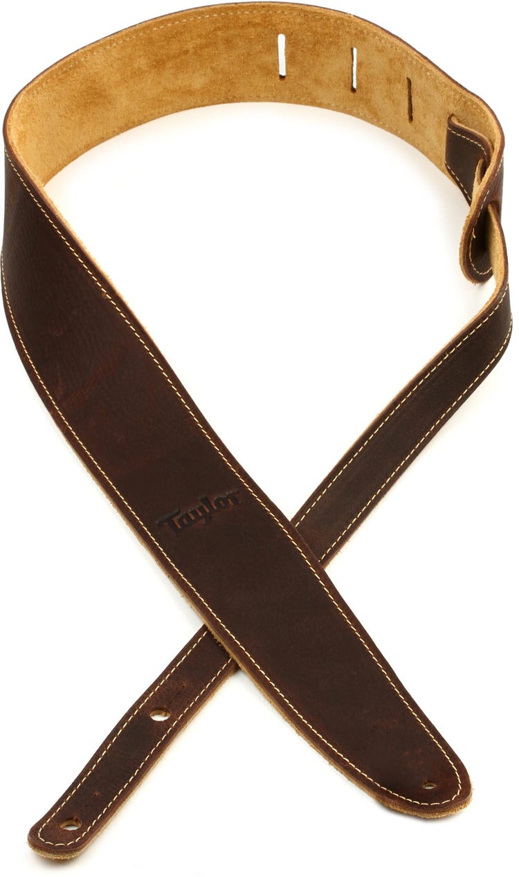 Taylor Chocolate Brown Leather Guitar Strap, Suede Back, 2.5"