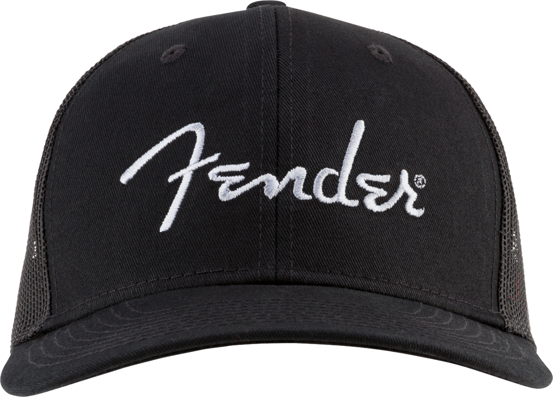 Fender Silver Thread Logo Snapback Trucker Hat Black One Size Fits M A Strings
