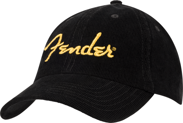 Gorra de béisbol de pana con logo de espagueti dorado de Fender 