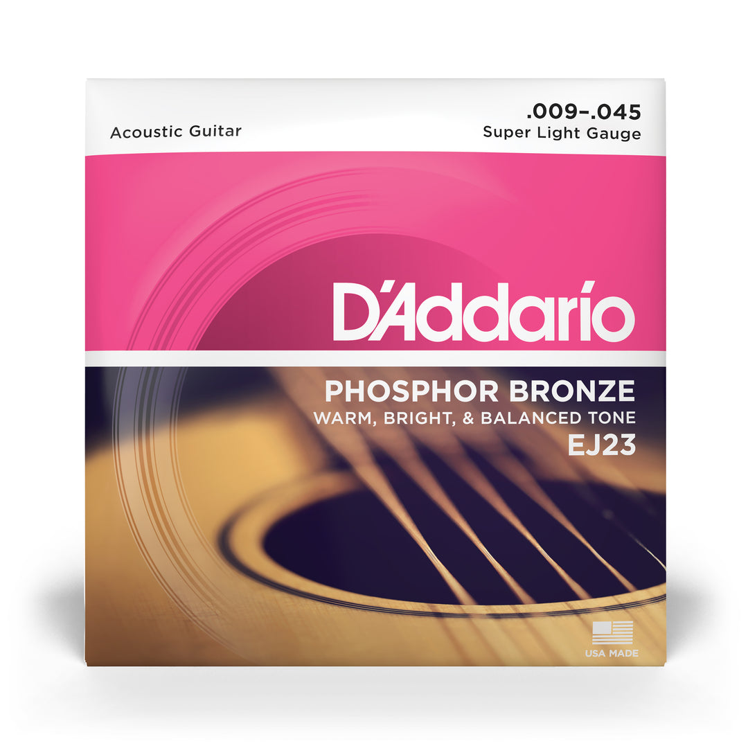 D'Addario Acoustic String Set, Phosphor Bronze, EJ23 Super Light .009-.045