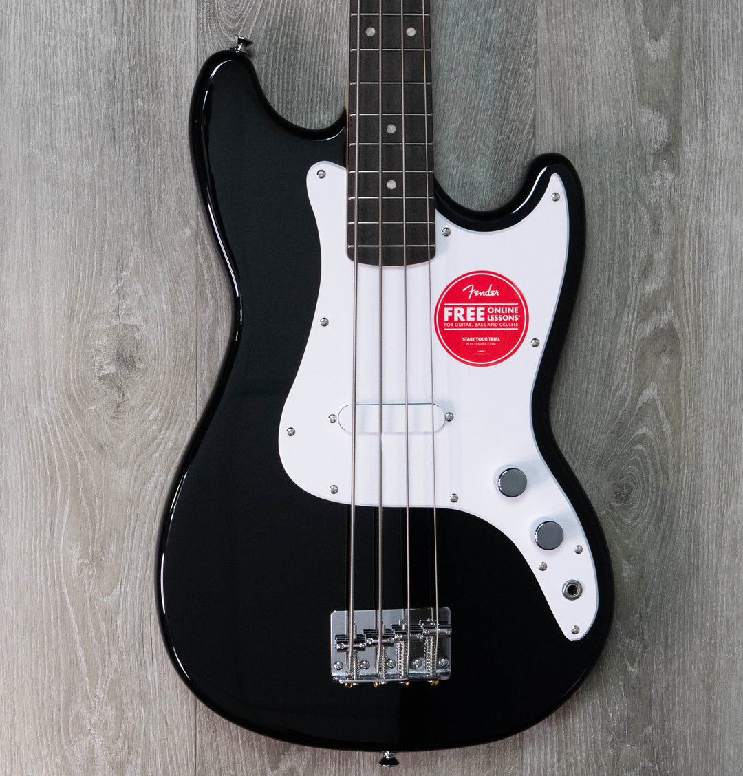 Bajo Squier Sonic Bronco, diapasón de laurel, golpeador blanco, negro