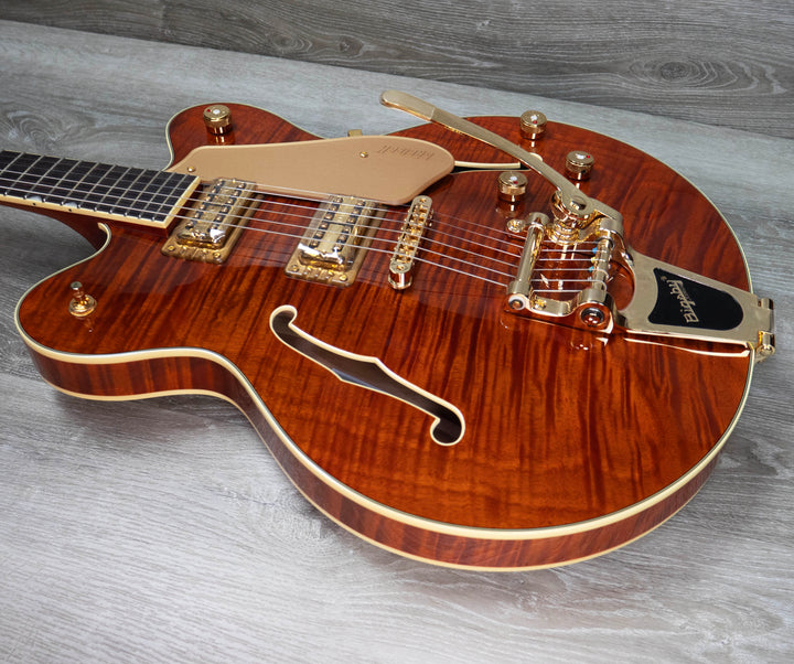Gretsch Electromatic LTD Flame Okoume Broadkaster Double-Cut with Bigsby, Rosewood Fingerboard, Roundup Orange