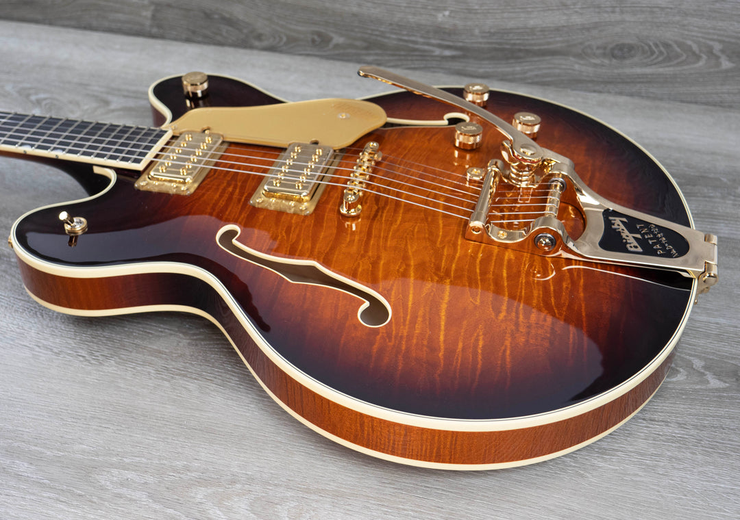Gretsch Professional Broadkaster LX Figured Center Block with String-Thru Bigsby and Gold Hardware, Ebony Fingerboard, Havana Burst