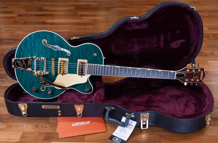 Gretsch Professional Broadkaster Jr. LX Figured Center Block with String-Thru Bigsby and Gold Hardware, Ebony Fingerboard, Tropic Aura
