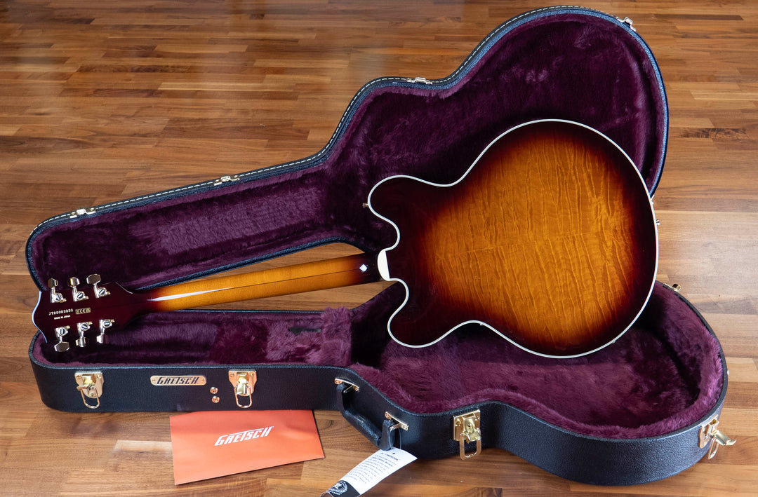 Gretsch Professional Broadkaster LX Figured Center Block with String-Thru Bigsby and Gold Hardware, Ebony Fingerboard, Havana Burst