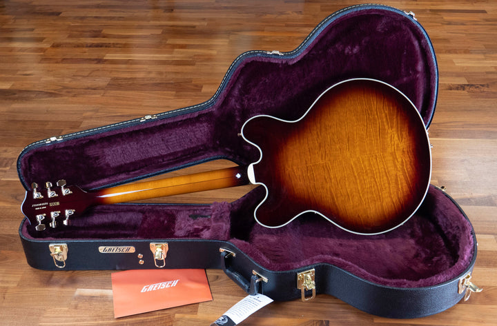 Gretsch Professional Broadkaster LX Figured Center Block with String-Thru Bigsby and Gold Hardware, Ebony Fingerboard, Havana Burst