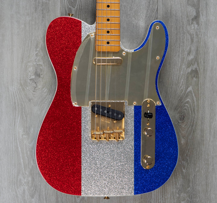 Fender Buck Owens Telecaster, Maple Fingerboard, Red, Silver and Blue Sparkle