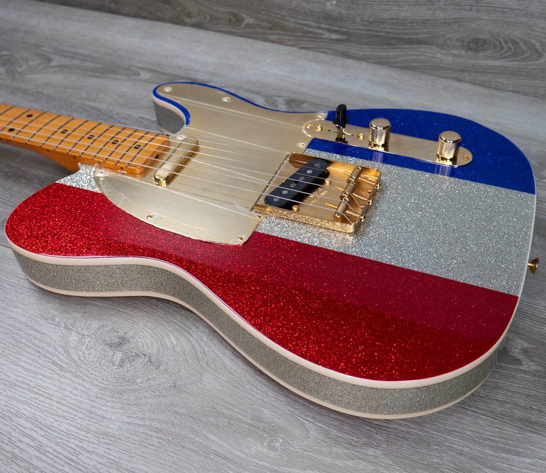 Fender Buck Owens Telecaster, Maple Fingerboard, Red, Silver and Blue Sparkle