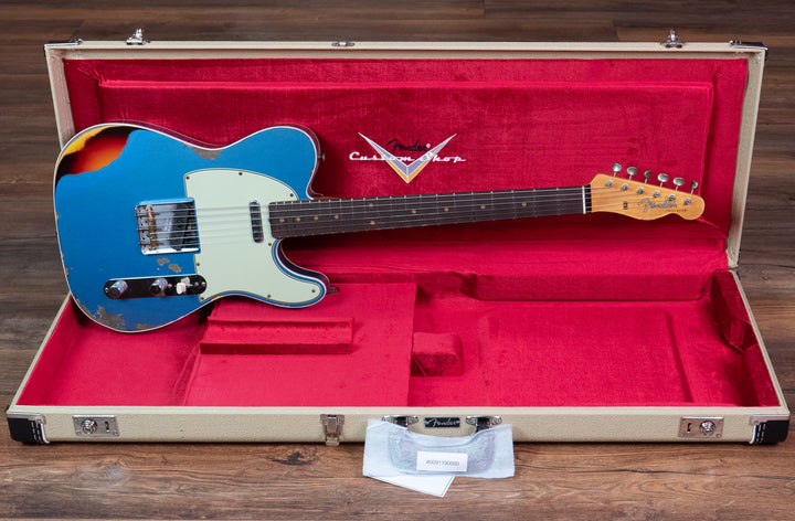 Fender Custom Shop 1960 Telecaster Custom Heavy Relic, bleu Lake Placid vieilli sur chocolat 3 couleurs Sunburst 