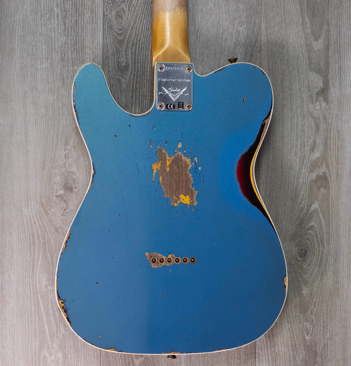 Fender Custom Shop 1960 Telecaster Custom Heavy Relic, bleu Lake Placid vieilli sur chocolat 3 couleurs Sunburst 