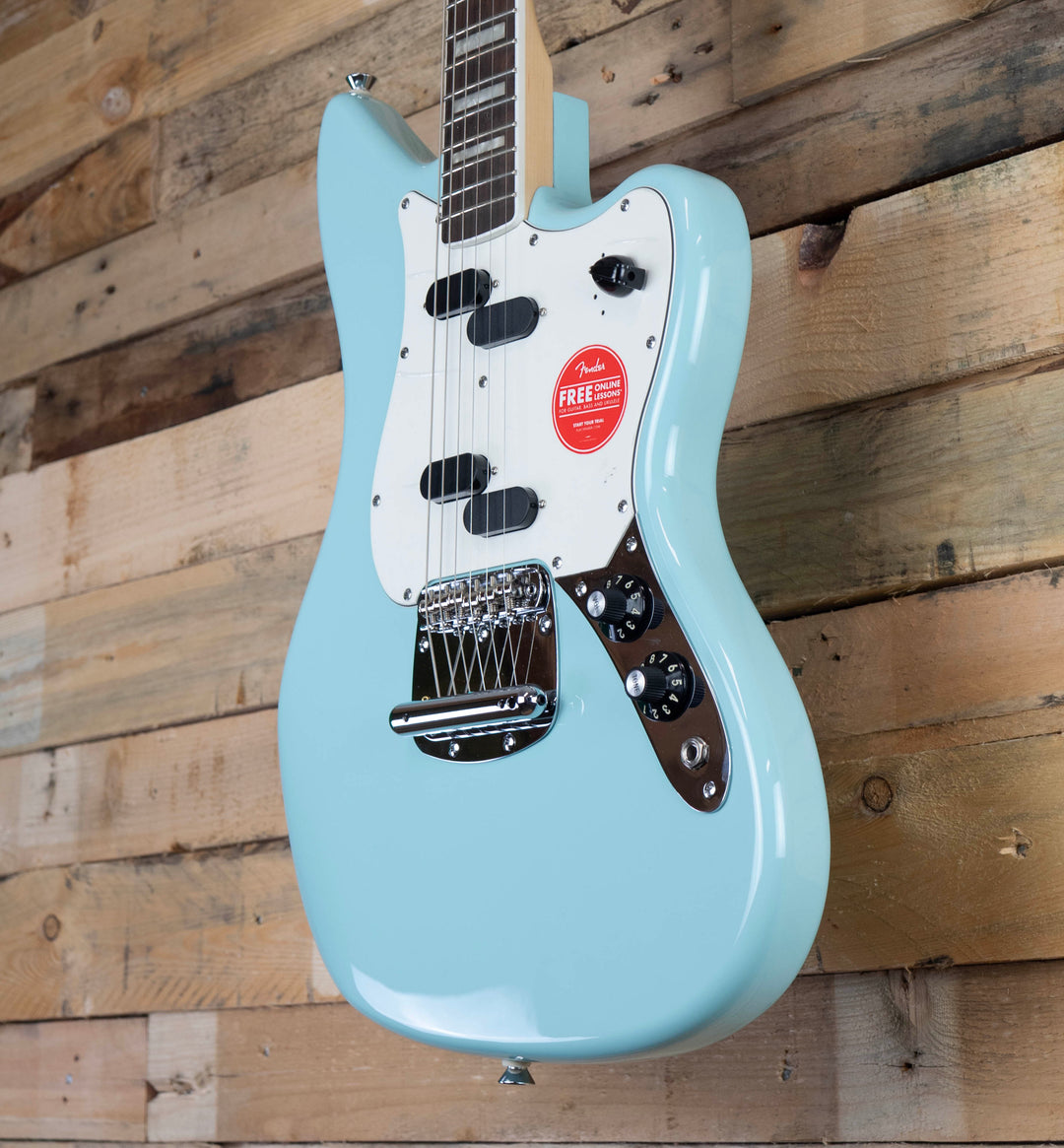 Squier Paranormal Electric VI, Laurel Fingerboard, Parchment Pickguard, Matching Headstock, Daphne Blue