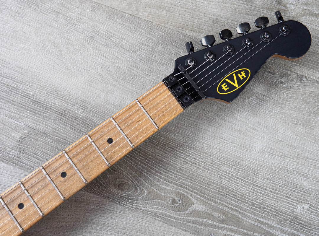 EVH Limited Edition Striped Series Frankenstein Frankie, Maple Fingerboard, Black with Yellow Stripes, Aged