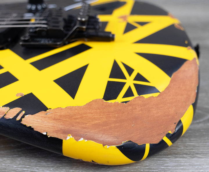 EVH Limited Edition Striped Series Frankenstein Frankie, Maple Fingerboard, Black with Yellow Stripes, Aged