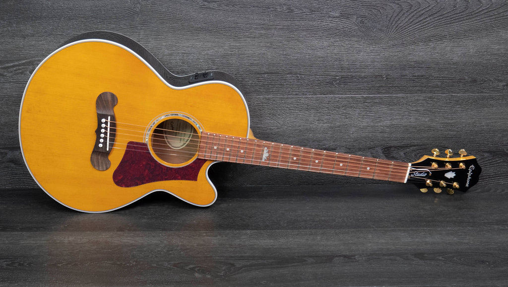 Epiphone J-200 EC Studio Parlour Electro-Acoustic, Vintage Natural – A  Strings