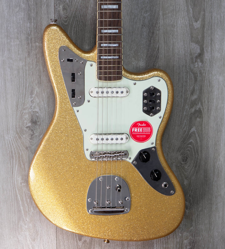 Squier Edición limitada Classic Vibe 70s Jaguar, clavijero a juego, brillo dorado