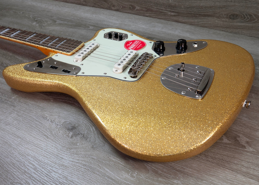 Squier Édition limitée Classic Vibe 70s Jaguar, tête assortie, paillettes dorées