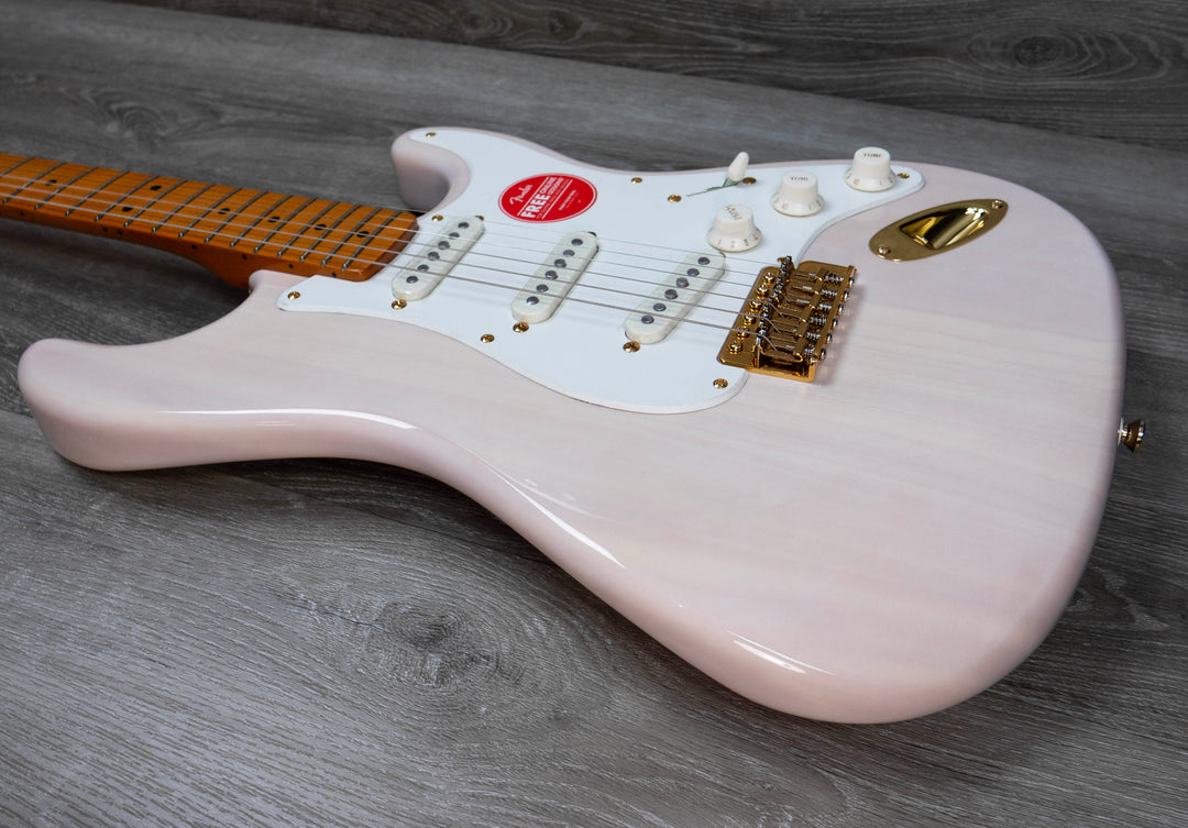 Squier FSR Classic Vibe '50s Stratocaster, Maple Fingerboard, Parchment Pickguard, Gold Hardware, White Blonde