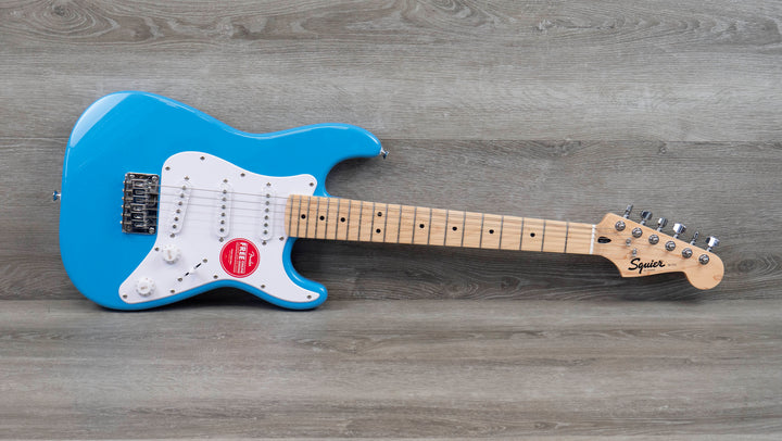 Squier Mini Stratocaster, Maple Fingerboard, White Pickguard, California Blue