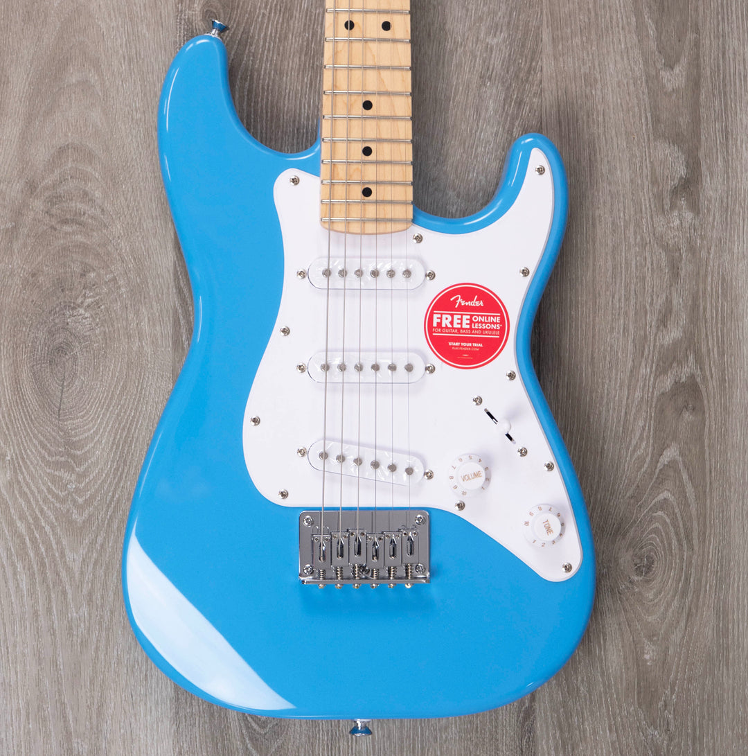 Squier Mini Stratocaster, Maple Fingerboard, White Pickguard, California Blue
