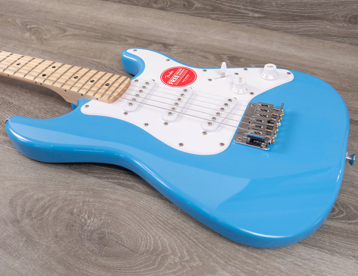 Squier Mini Stratocaster, Maple Fingerboard, White Pickguard, California Blue