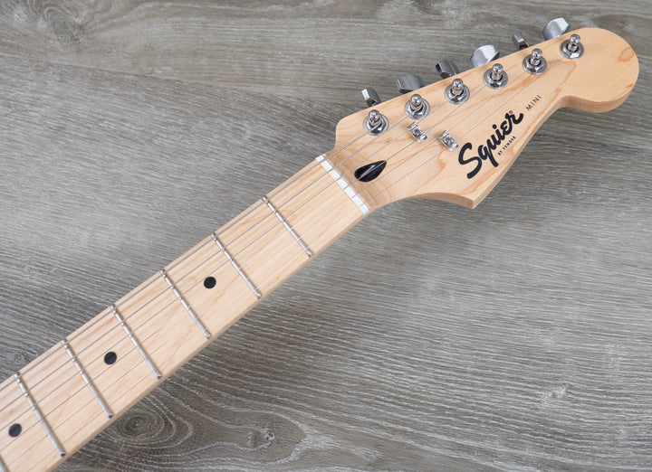 Squier Mini Stratocaster, Maple Fingerboard, White Pickguard, California Blue