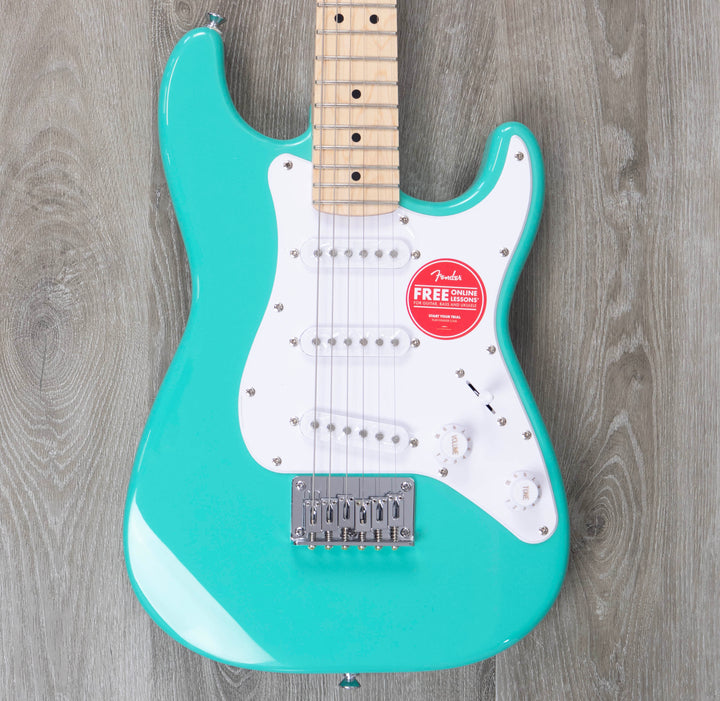 Squier Mini Stratocaster, Maple Fingerboard, White Pickguard, Sea Foam Green