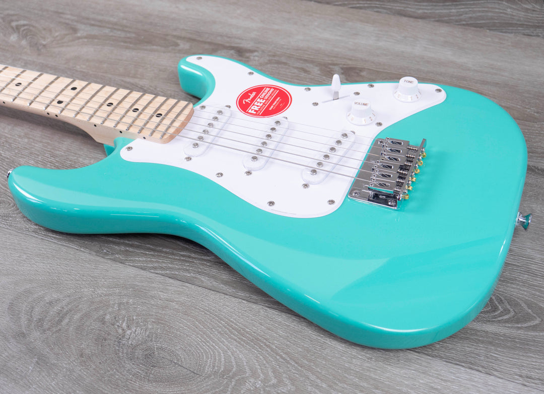 Squier Mini Stratocaster, Maple Fingerboard, White Pickguard, Sea Foam Green