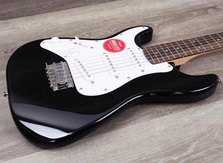 Squier Mini Stratocaster pour gaucher, touche en laurier, noire